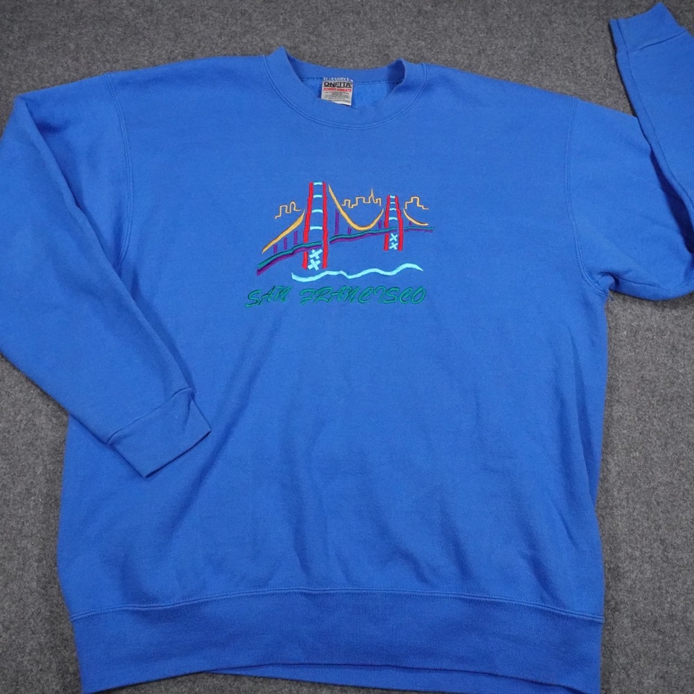 Vintage Oneita Power Sweats San Francisco Embroidered Sweatshirt Blue XL USA